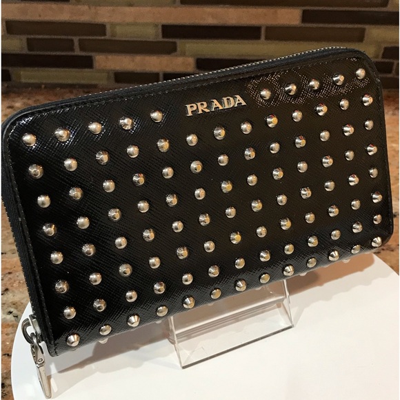 PRADA Vernice Studded Saffiano Leather Zip Around Wallet π€©π₯ - Picture 5 of 17